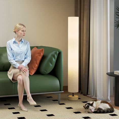 Stehlampe fürs Wohnzimmer mit Leinenschirm, Fußschalter, 2 x E27-Fassungen, 120 cm, grau