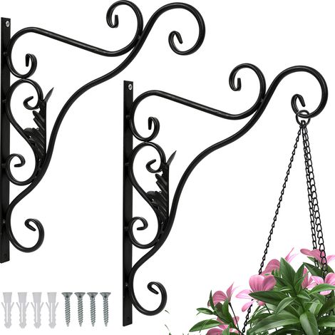 Wolketon Blumenhaken 2er Set mit Blättern, Metall Schwarz Wandhalterung für Pflanzen und Gartendeko