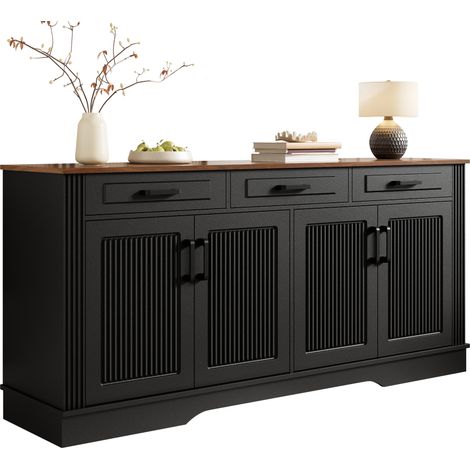 Meuble de salon, buffet, rayures verticales 3D, 3 tiroirs, 4 portes, corps en MDF, adapté pour les couloirs, salons, salles à manger, etc. (1/5)
