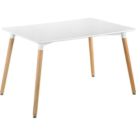 Table à manger coloris laqué blanc, pieds en bois d'hêtre - longueur 120 x profondeur 80 cm (1/2)