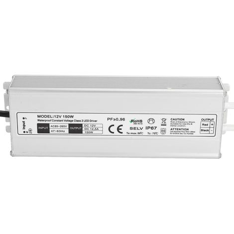 IP67 wasserdichter 150-W-LED-Transformator 12 V 0–12,5 A, AC85–265 V Konstantstromadapter mit EU-Stecker, Netzteil für den Außenbereich