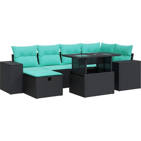 Set sofás jardín y cojines 7 pzas ratán sintético acacia gris vidaXL (1/5)