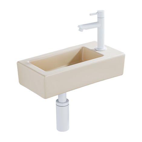 QeramiQ Fuente Ensemble lave-mains - 37.5x18.5x9cm - céramique - trou de robinet à droite - robinet de lave-mains blanc mat - bouchon de vidage -