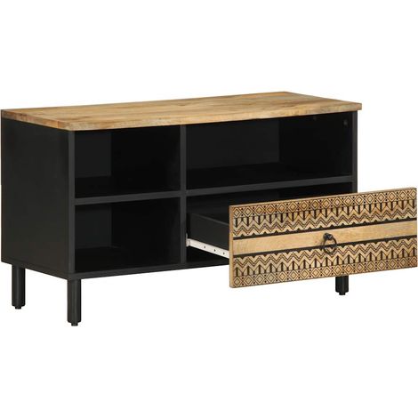 Maison Exclusive - Mobile Porta TV Nero 80x33,5x46 cm Legno Massello Mango Grezzo (1/5)