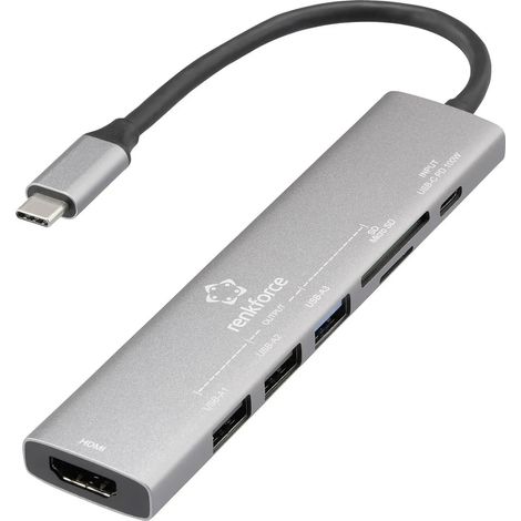 [NEUWERTIG] B-Ware Renkforce Usb C Dockingstation Hub Universal Kartenleser Grau Hdmi Laptop