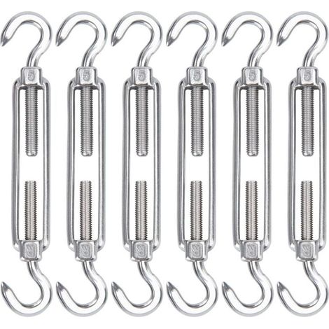 M5 Stainless Steel Cable Tensioner, 6 Pack Wire Tensioner Hooks and Hooks, Heavy Duty Adjustable Hooks and Hooks for Clothesline Rope Cable, Wire Mesh for Awning Installation (1/5)