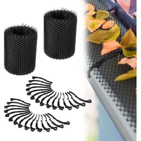 ALLIANDISGrillage de gouttière, Lot de 2, Chacune 600 x 15 cm, Grille en Plastique, 12 m en Total de Protection, Noir (1/3)