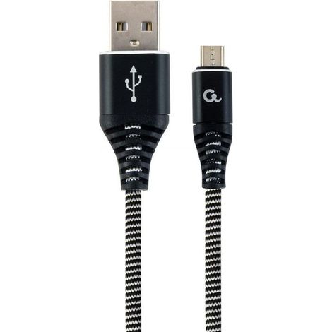 Kábel CABLEXPERT USB 2.0 AM na MicroUSB (AM/BM), 2m, opletený, černo-biely, blister, PREMIUM QUALITY (1/2)