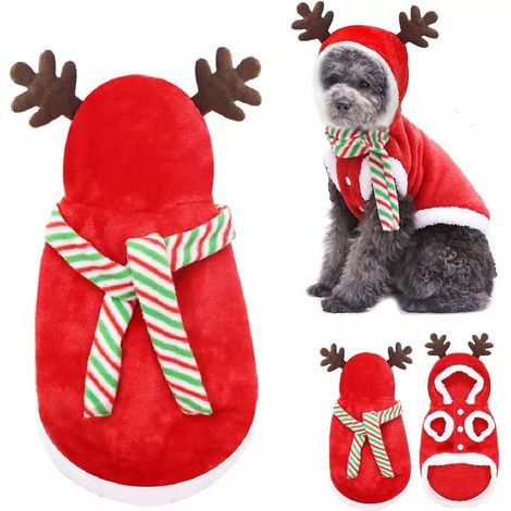 Vêtements de Noël pour chien, costume de bois de renne, veste d'hiver pour chiots, écharpe (1/5)