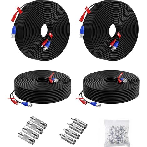 PACK 4 Câbles Coaxial BNC Vidéo Rallonge 100ft 30mètres Préfabriqué Tout-En-Un pour Camera de Surveillance Analog CVI AHD TVI 1080p (1/5)