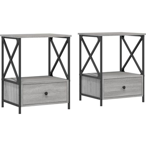 Set di 2 comodini con ripiano e cassetto 50 x 41 x 65 cm in legno ingegnerizzato grigio DEC035747