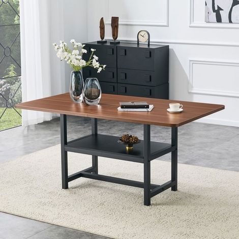 Table à manger 160 x 90 x 76 cm design industriel finition noyer capacité 4 à 6 personnes rangement multifonctionnel pieds en métal (1/5)