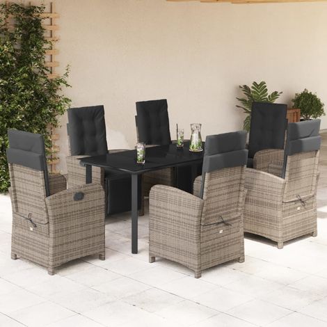 Set comedor jardín 7 pzas y cojines ratán sintético gris vidaXL (1/5)