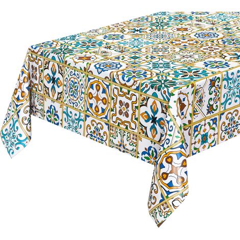 Tovaglia Cucina Antimacchia Piastrelle Maioliche Vintage Plastificata Cerata Copritavolo - 140x140 Cm (1/3)