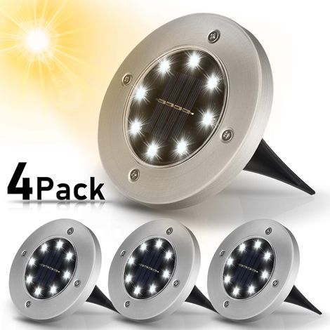 Solar-Gartenleuchten, 4er-Pack: 8 LED-Solar-Gartenleuchten, 3000 K warmweiß, IP65 wasserdicht, Solar-Außenleuchte, LED-Einbaustrahler für den Außenbereich, Garten, Terrasse, Rasen, Hof (1/4)