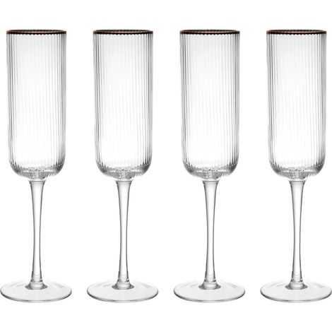 Mikasa Sorrento Glasses de Champagne de Verre en cristal avec bord doré et forme large, 200 ml, set dede 4 verres en cristal fin transparent sans plomb, design élégant pour les célébrations