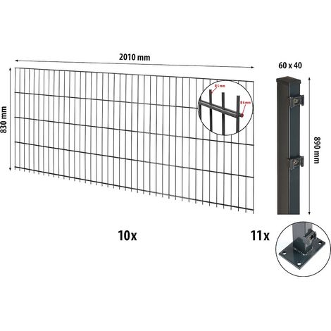 Comfort DS-Mattenzaun-Set 830 L=20m,anthr,m.Pf. m.Bodenpl.