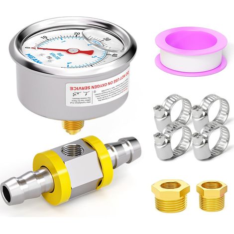 04BAR/60PSI Glycerine Filled Stainless Steel Fuel Pressure Gauge 1/8" BSP 1.5" DIAL FACE, with Fuel Line Pressure Adapter 1/2" Liquid Filled Pressure Gauge (1/5)