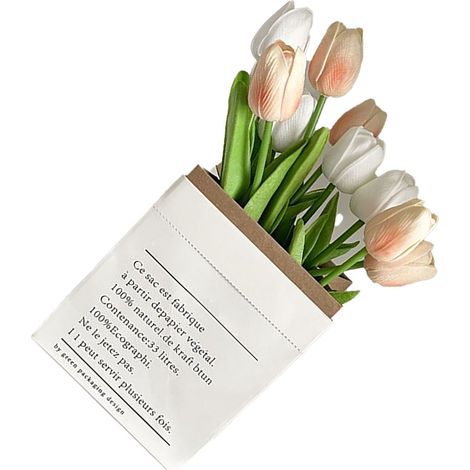 Fleurs artificielles style tulipe, détails soignés, couleurs vives et fidèles. Fleurs en plastique pour bureau, salon, photographie, blanc et champagne. (1/5)