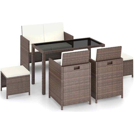 Maison Exclusive - Set da Pranzo da Giardino 6 pz con Cuscini Polyrattan Marrone (1/5)