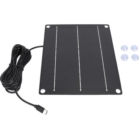 6W monokristallines, wasserdichtes USB-C-Solarpanel mit Sicherheitskamera, leichtem, kompaktem Außenventilator und Saugnapfhalterung. (1/5)