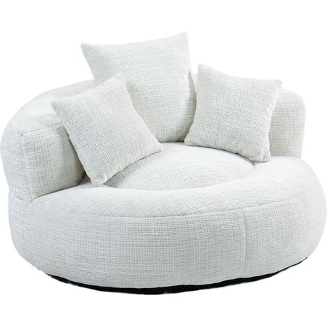 Sillón puf relax de chenilla con respaldo alto y 3 cojines 108x108x52 cm beige HOMVRA (1/5)