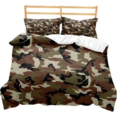 Parure de lit camouflage en microfibre 140x200cm, 3 pièces, housse de couette et taies d'oreiller, entretien facile M-058200X230 (1/2)