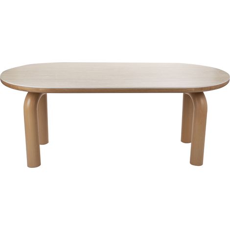 MARTINA - Table à manger ovale en céramique pieds en métal couleur bois clair 180 cm (1/4)