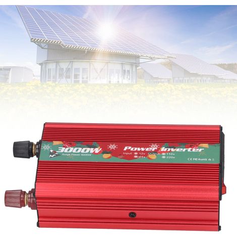 Onduleur de puissance 3000 W, édition Noël, DC12V vers AC, solaire, extérieur, pour voiture, rouge 220 V (1/5)