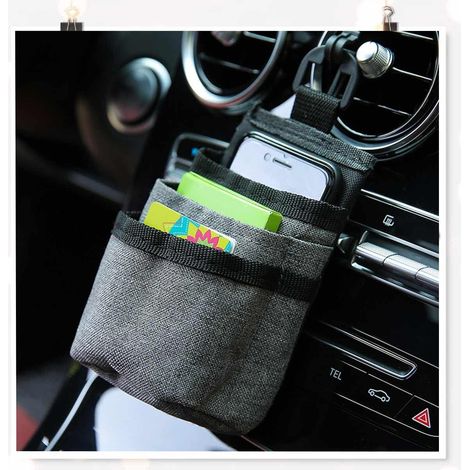 Sac rangement pour grille d'aération voiture Organiseur suspendu Pochette Rangement Voiture pour Clé - Sac de support de voiture avec crochets pour téléphone portable, clés, lunettes(lot de 2) (1/4)