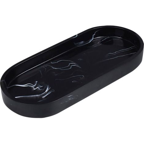 Plateau Salle Bain Marbre Noir Résine Plateau Décoratif Polyvalent pour Bijoux Parfums et Accessoires Organiseur Compact Antidérapant pour Comptoir Salle de Bain'-'- (1/5)