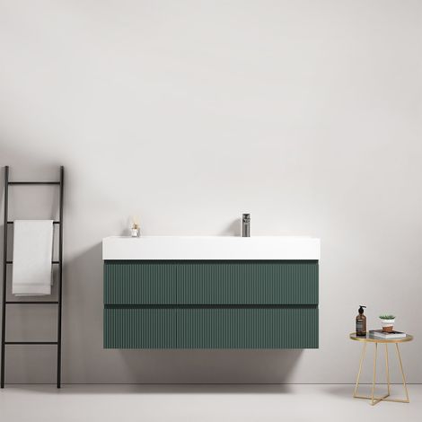 Mobile bagno sospeso cannettato 120 cm Verde Comodoro Lavabo a Destra in Resina Senza Specchio - Fiji Paint (1/4)