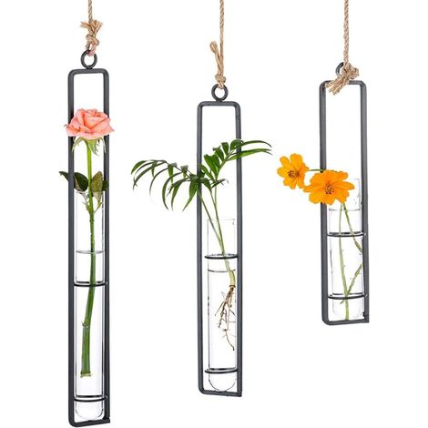 Vase en Verre en Fer Forgé, Récipient Hydroponique Suspendu, Tube en Verre, Arrangement Floral, Panier Suspendu, Jardin, Noir (1/5)