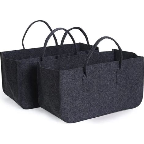 Sac Porte Bûches, 2pcs Panier à Bûches de Cheminée, Panier à bois de Chauffage, Sac de Rangement (Gris, 50 x 25 x 25 cm) (1/5)