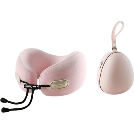 Oreiller de voyage en mousse à mémoire de forme – Design ergonomique et compact, idéal pour les avions, les voitures et les longs voyages (rose)-AquaForge (1/5)