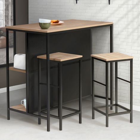 DETROIT conjunto de mesa de bar y 2 taburetes de diseño industrial