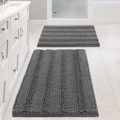 Bath mat/bath mat, gray, 4361cm + 5181cm, 2-piece set, extra thick chenille floor mat, non-slip. (1/5)