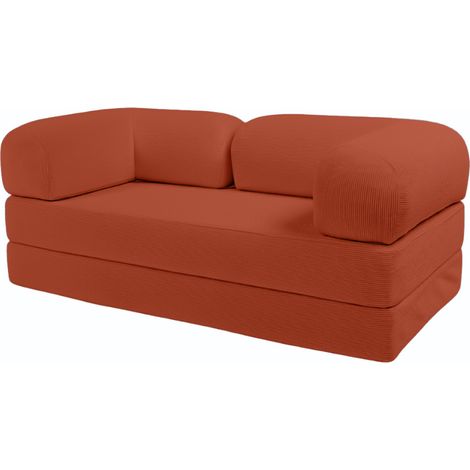 Canapé lit compressé modulable en velours côtelé 90x180 cm terracotta