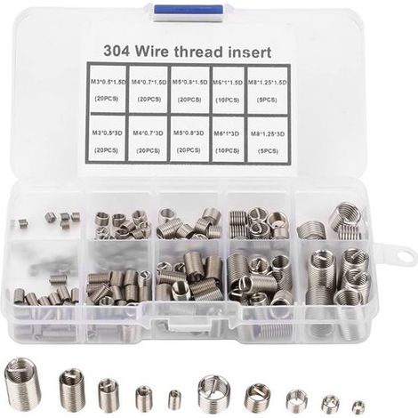 Lot de 150 inserts filetés hélicoïdaux en acier inoxydable SS304, M3 M4 M5 M6 M8, pour réparation de filetages (1/5)