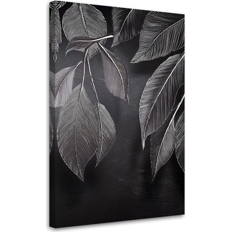 Tableau déco Minimalisme Feuilles Plantes Noir Blanc 60x90 (1/5)