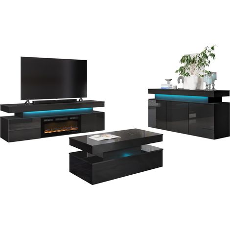 Conjunto de salón Monfero 106, Negro + Negro brillante (1/5)