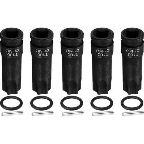 5 Pièces Douille Hexagonale À Choc, Douille À Embout Torx T100 À 6 Branches 1/2" Pour Percussion En Acier CR-MO Avec Goupille Et Joint Torique Pour Perceuses (1/5)
