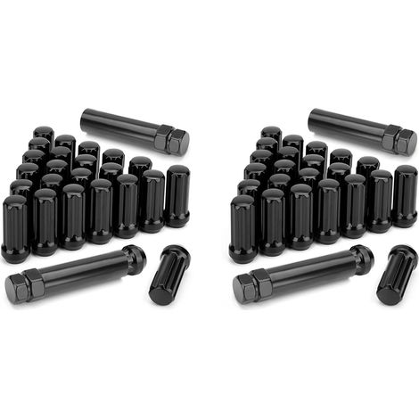 M14X1.5 ÉCrous de Roue, 48 PièCes 14Mmx1.5 7 Spline Drive Awl Cone ÉCrous de Roue 2 Pouces de Long Noir avec 4 CléS à Douille (1/5)