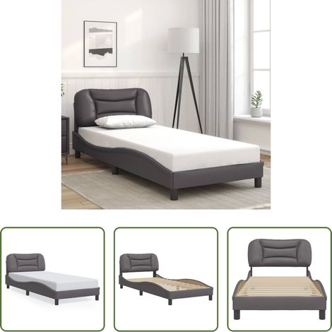 vidaXL Oreiller de tête - Cadre de lit sans matelas Hvar gris 90x200 cm similicuir (1/5)