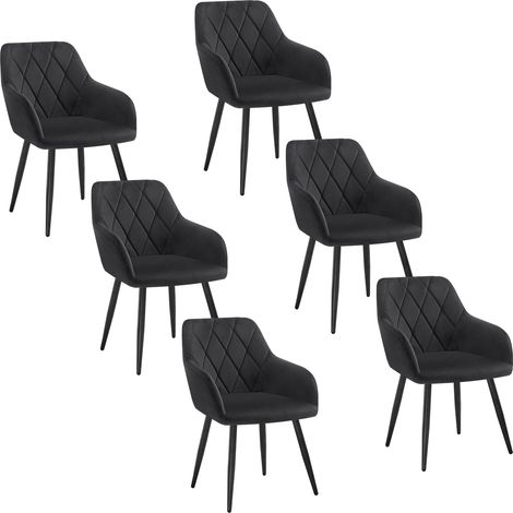WOLTU Set of 6pcs Kitchen Dining Chairs Velvet Armchairs with Metal Legs Black (1/5)