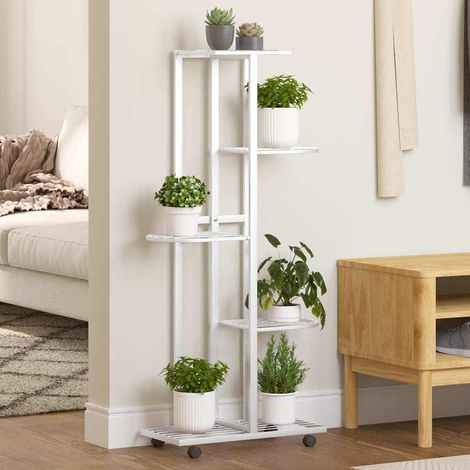 vidaXL 5-Floor Flower Stand with Wheels 44x23x100 cm White Iron (1/5)