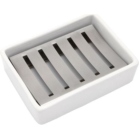 Porte-savon en Céramique et Acier inoxydable avec Égouttoir pour Salle de bain et Douche (1/5)