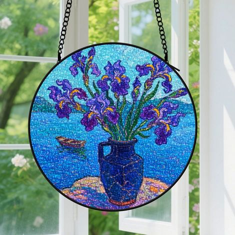 9cm Suspension décorative vitrale pour fenêtre, motif floral, décoration pour maison, patio, jardin, cadeau pour amis, femmes et hommes, idéal comme cadeau (1/5)