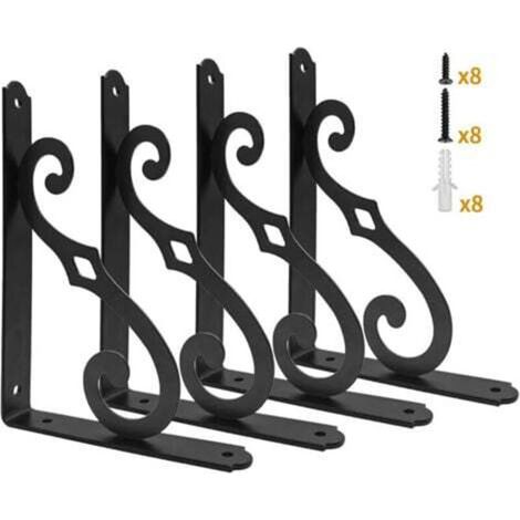 Set of 4 Metal Wall Shelf Brackets, 5 Inch, Heavy Duty Shelf Support, Rustic L-Shaped Brackets, Floating Shelves for Home Kitchen with Screws