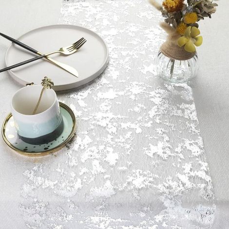 Chemin de Table Filet avec Feuille d'argent 28cmx5m, Ruban de Table Métallisé(Argent, 5m) (1/5)